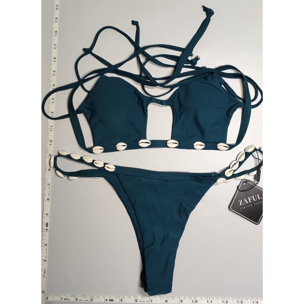 NWT ZAFUL Large Pentangon Blue with Shells bikini set